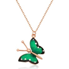 Gumush Hk Gümüş Kadın Kolye Yeşil Kelebek |Gümüş Takı Hediyelik Ürünler