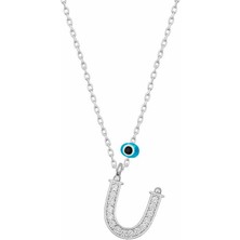 Gumush Hk Gümüş Kadın Kolye Nazar Rodyum Ü Harfi |Gümüş Takı Hediyelik Ürünler