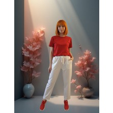 Ayla Kids Kadın Alt Eşofman Düz Paça Beyaz Renk