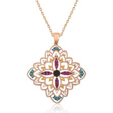 Gumush Hk Gümüş Kadın Kolye Rose Etnik Desenli Madalyon |Gümüş Takı Hediyelik Ürünler