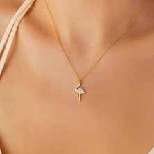 Gumush Hk Gümüş Kadın Kolye Gold Flamingo |Gümüş Takı Hediyelik Ürünler