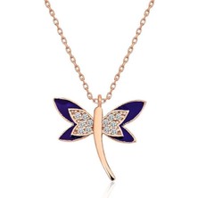 Gumush Hk Gümüş Kadın Kolye Rose Lacivert Yusufçuk |Gümüş Takı Hediyelik Ürünler