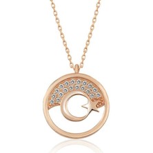 Gumush Hk Gümüş Kadın Kolye Rose Ay Yıldız |Gümüş Takı Hediyelik Ürünler