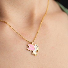 Gumush Hk ​Gümüş Kadın Kolye Gold Kanatlı At |Gümüş Takı Hediyelik Ürünler