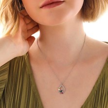 Gumush Hk Gümüş Kadın Kolye Renkli Taşlı Çiçekli |Gümüş Takı Hediyelik Ürünler