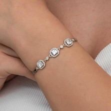 Gumush Hk Gümüş Kadın Bileklik Üçlü Kare |Gümüş Takı Hediyelik Ürünler