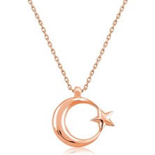 Gumush Hk Gümüş Kadın Kolye Rose Ay Yıldız |Gümüş Takı Hediyelik Ürünler