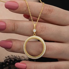 Gumush Hk Gümüş Kadın Kolye Gold Kaplama Yuvarlak Yarım Altın Takılabilen |Gümüş Takı Hediyelik Ürünler