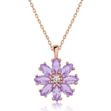 Gumush Hk Gümüş Kadın Kolye Rose Lila Çiçek |Gümüş Takı Hediyelik Ürünler