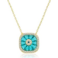 Gumush Hk Gümüş Kadın Kolye Gold Kare Camgöz Nazar |Gümüş Takı Hediyelik Ürünler