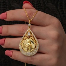 Gumush Hk Gümüş Kadın Kolye Gold Kaplama Damla Tuğralı |Gümüş Takı Hediyelik Ürünler
