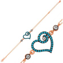 Gumush Hk Gümüş Kadın Bileklik Rose Mavi Kalpli |Gümüş Takı Hediyelik Ürünler