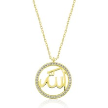Gumush Hk Gümüş Kadın Kolye Gold Arapça Allah Yazılı |Gümüş Takı Hediyelik Ürünler