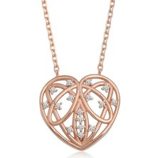 Gumush Hk Gümüş Kadın Kolye Rose Bombeli Kalp |Gümüş Takı Hediyelik Ürünler