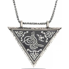 Gumush Hk Gümüş Erkek Kolye Üçgen İçi Açılabilen Tuğra Muskalık |Gümüş Takı Hediyelik Ürünler