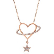 Gumush Hk Gümüş Kadın Kolye Rose Kalp Yıldız |Gümüş Takı Hediyelik Ürünler