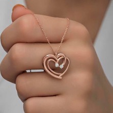Gumush Hk Gümüş Kadın Kolye Rose Birleşmiş Kalpler |Gümüş Takı Hediyelik Ürünler