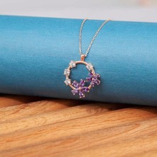 Gumush Hk Gümüş Kadın Kolye Rose Mor Çiçek |Gümüş Takı Hediyelik Ürünler