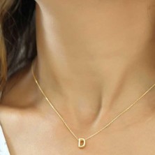 Gumush Hk Gümüş Kadın Kolye Gold 3 Boyutlu D Harf |Gümüş Takı Hediyelik Ürünler