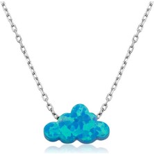 Gumush Hk ​Gümüş Kadın Kolye Mavi Opal Taş Bulut |Gümüş Takı Hediyelik Ürünler