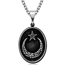 Gumush Hk Gümüş Erkek Kolye Kelime-i Tevhid Yazılı Ay Yıldız |Gümüş Takı Hediyelik Ürünler