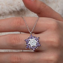 Gumush Hk Gümüş Kadın Kolye Mor Lotus Desenli Çiçek |Gümüş Takı Hediyelik Ürünler