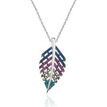 Gumush Hk Gümüş Kadın Kolye Mix Taşlı Yaprak |Gümüş Takı Hediyelik Ürünler