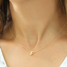 Gumush Hk Gümüş Kadın Kolye Gold 3 Boyutlu F Harf |Gümüş Takı Hediyelik Ürünler