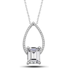 Gumush Hk Gümüş Kadın Kolye Baget Taşlı Damla |Gümüş Takı Hediyelik Ürünler