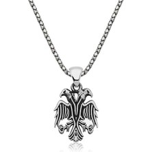 Gumush Hk Gümüş Erkek Kolye Çift Başlı Kartal |Gümüş Takı Hediyelik Ürünler