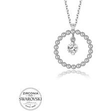 Gumush Hk Gümüş Kadın Kolye Kristal Taşlı Çember Tektaş |Gümüş Takı Hediyelik Ürünler