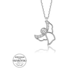 Gumush Hk Gümüş Kadın Kolye Kristal Taşlı Melek |Gümüş Takı Hediyelik Ürünler