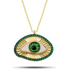 Gumush Hk Gümüş Kadın Kolye Gold Zümrüt Göz Koruyucu |Gümüş Takı Hediyelik Ürünler