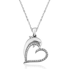 Gumush Hk Gümüş Kadın Kolye Kalpli Yunus Balığı |Gümüş Takı Hediyelik Ürünler