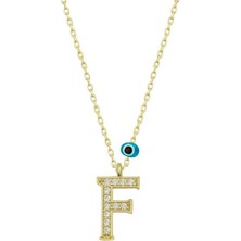 Gumush Hk Gümüş Kadın Kolye Nazar Gold F Harfi |Gümüş Takı Hediyelik Ürünler