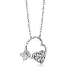 Gumush Hk Gümüş Kadın Kolye Kalp Tek Taş |Gümüş Takı Hediyelik Ürünler