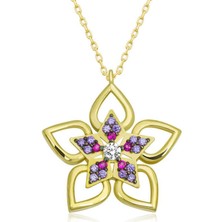 Gumush Hk ​Gümüş Kadın Kolye Gold Çiçek |Gümüş Takı Hediyelik Ürünler