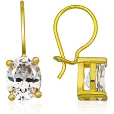 Gumush Hk ​Gümüş Kadın Küpe Gold Sallantılı Oval Damla |Gümüş Takı Hediyelik Ürünler