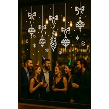 Alpkan Happy New Year Sticker Çıkartma Yeni Yıl Süsü Parti Cam Süsü Kar Tanesi
