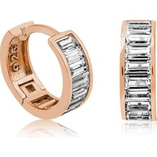 Gumush Hk Gümüş Kadın Küpe Rose Baget Taşlı Halka |Gümüş Takı Hediyelik Ürünler