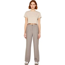 Ersefa Kadın Vizon Çizgili Geniş Paça Pantolon Fonksiyonel Dayanıklı Kaliteli Konforlu Estetik Şık