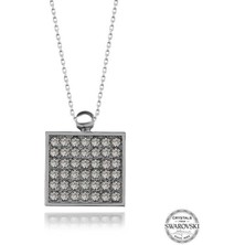 Gumush Hk Gümüş Kadın Kolye Kristal Taşlı Kare |Gümüş Takı Hediyelik Ürünler