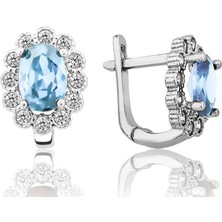 Gumush Hk Gümüş Kadın Küpe Turkuaz Çiçek Desenli J |Gümüş Takı Hediyelik Ürünler