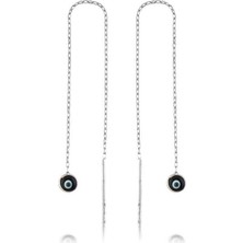 Gumush Hk Gümüş Kadın Küpe Zincirli Lacivert Nazar |Gümüş Takı Hediyelik Ürünler