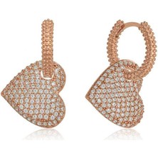 Gumush Hk Gümüş Kadın Küpe Rose Halka Kalp |Gümüş Takı Hediyelik Ürünler