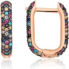 Gumush Hk Gümüş Kadın Küpe Çift Taraflı Mix Taşlı J |Gümüş Takı Hediyelik Ürünler