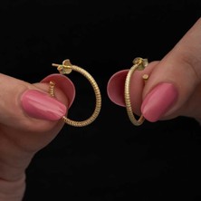 Gumush Hk Gümüş Kadın Küpe Gold Kalemli Halka |Gümüş Takı Hediyelik Ürünler