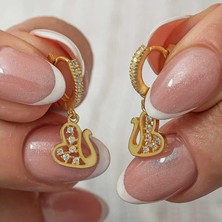 Gumush Hk Gümüş Kadın Küpe Sallantılı Gold Kuğu |Gümüş Takı Hediyelik Ürünler