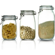 Çeyizde 3'lü Set Korken Kavanoz Vakumlu Kilitli Cam Saklama Kavanozu 1000 ml - 1500 ml - 2000 ml