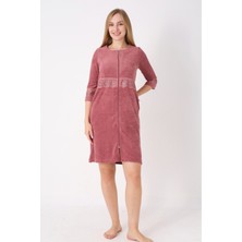 Intensive Collection Kiremit Fermuarlı Dantelli Cepli Pamuklu Havlu Truvakar Kollu Elbise